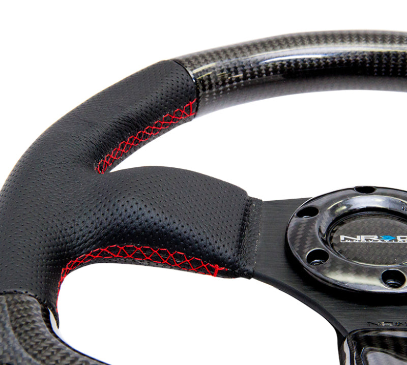 NRG Carbon Fiber Steering Wheel (320mm) Flat Bottom & Leather Trim w/Red Stitching ST-009CFRS ST-009CFRS Photo - Primary