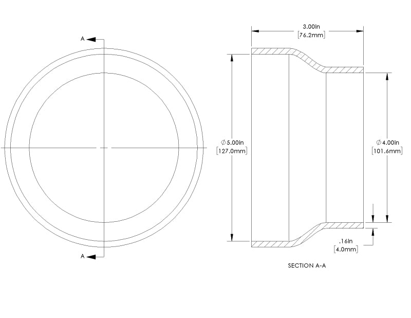 aFe POWER Universal Products Coupler Kit (5 x 4)in ID x 3in L - Black 59-00213 59-00213 Technical Drawing