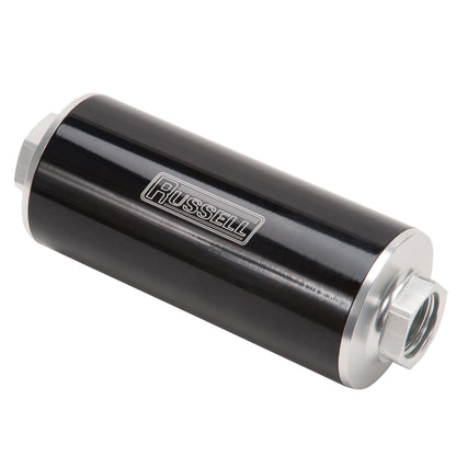 Russell Fuel Filter 10 Micron #10 AN Inlet #10 AN Outlet Blk/Clear Finish 649250 Photo - out of package