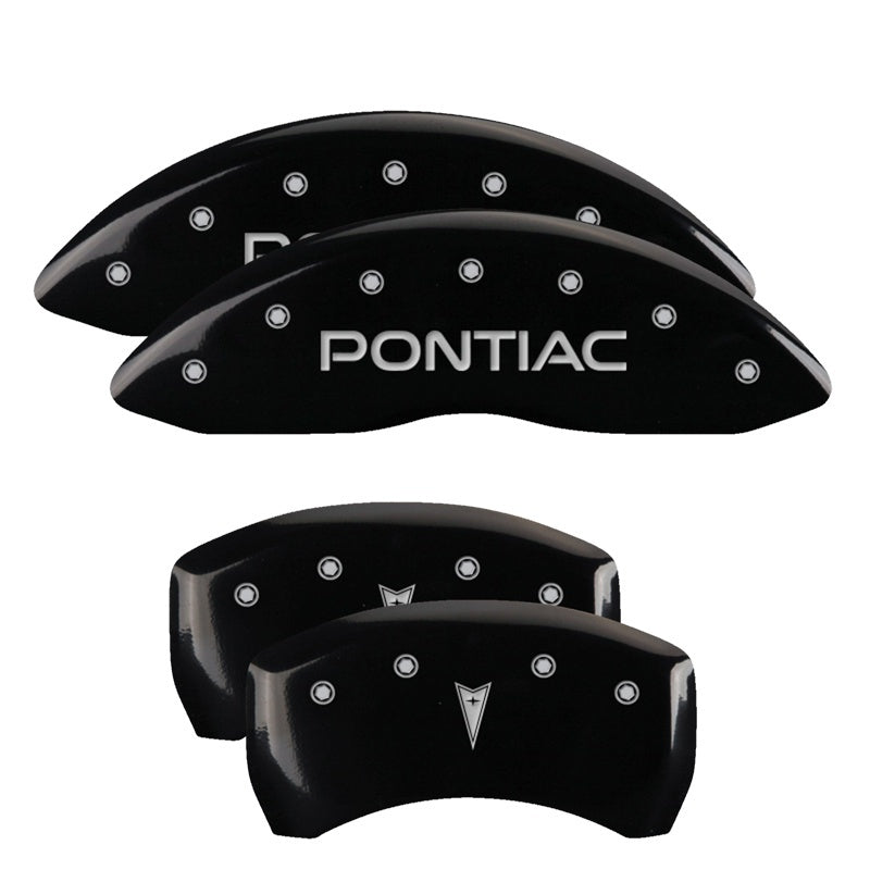 MGP 4 Caliper Covers 98-02 Pontiac Firebird (Ex WS6) Front Pontiac Rear Arrow Blk Finish Silver Char 18028SPONBK 18028SPONBK Photo - Primary