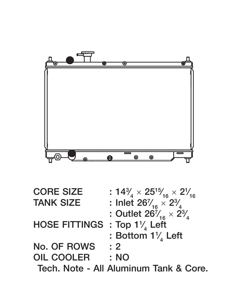 CSF 00-10 Honda S2000 Radiator 7009 7009 Technical Drawing