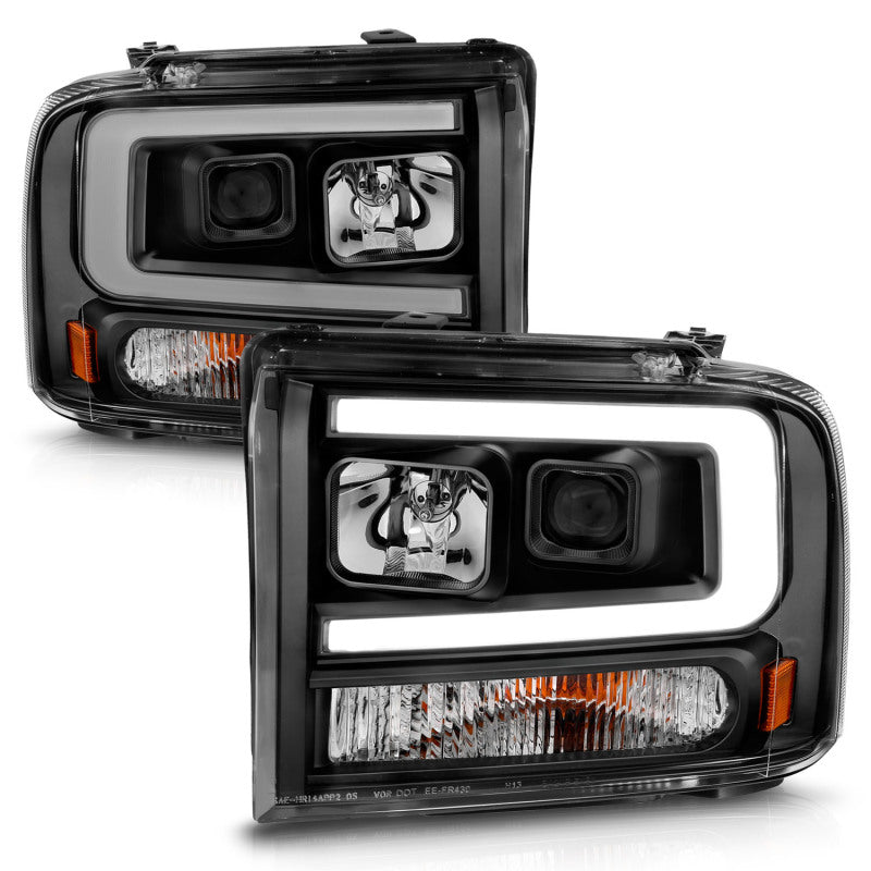 ANZO 99-04 Ford F250/F350/F450/Excursion (excl 99) Projector Headlights - w/ Light Bar Black Housing 111551 111551 Photo - Unmounted