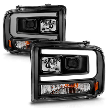ANZO 99-04 Ford F250/F350/F450/Excursion (excl 99) Projector Headlights - w/ Light Bar Black Housing 111551 111551 Photo - Unmounted