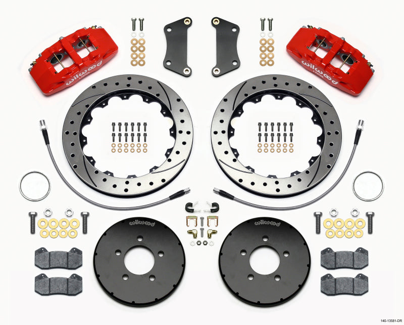 Wilwood Dynapro 6 Front Hat Kit 12.88in Drilled Red 2005-Up Mazda 3 w/ Lines 140-13581-DR 140-13581-DR Photo - Primary