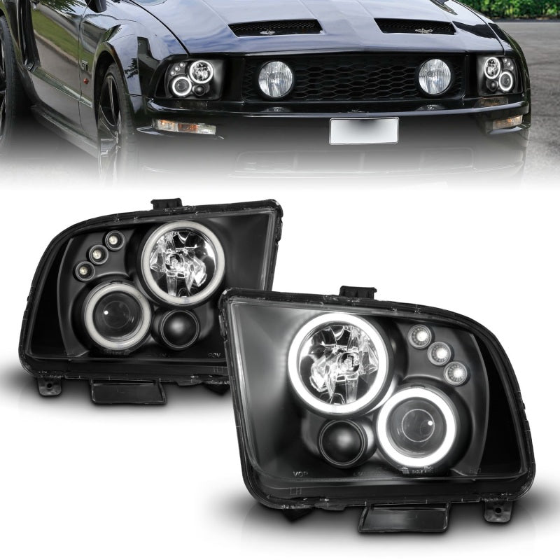 Anzo 2005-2009 Ford Mustang Projector Headlights w/ Halo Black 121166 Photo - Primary