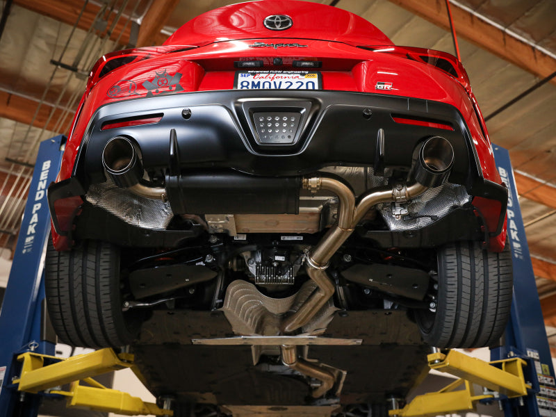 aFe POWER Takeda 2020 Toyota Supra L6-3.0L (t) 3in-2.5in 304 SS CB Exhaust Carbon Tips 49-36043-C 49-36043-C Photo - Mounted