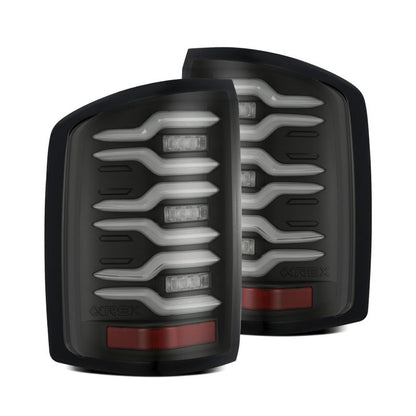 AlphaRex 14-18 GMC Sierra 1500/2500HD/3500HD LUXX-Series LED Tail Lights Blk w/Actv Light & Seq. Sig 630040 630040 Photo - Primary