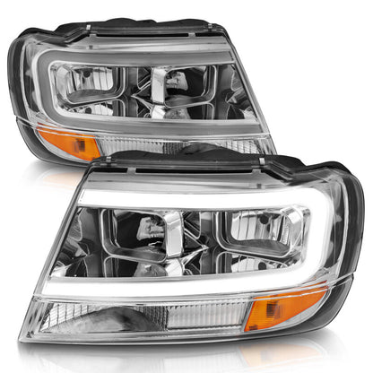 ANZO 1999-2004 Jeep Grand Cherokee Crystal Headlights w/ Light Bar Chrome Housing 111538 111538 User 1
