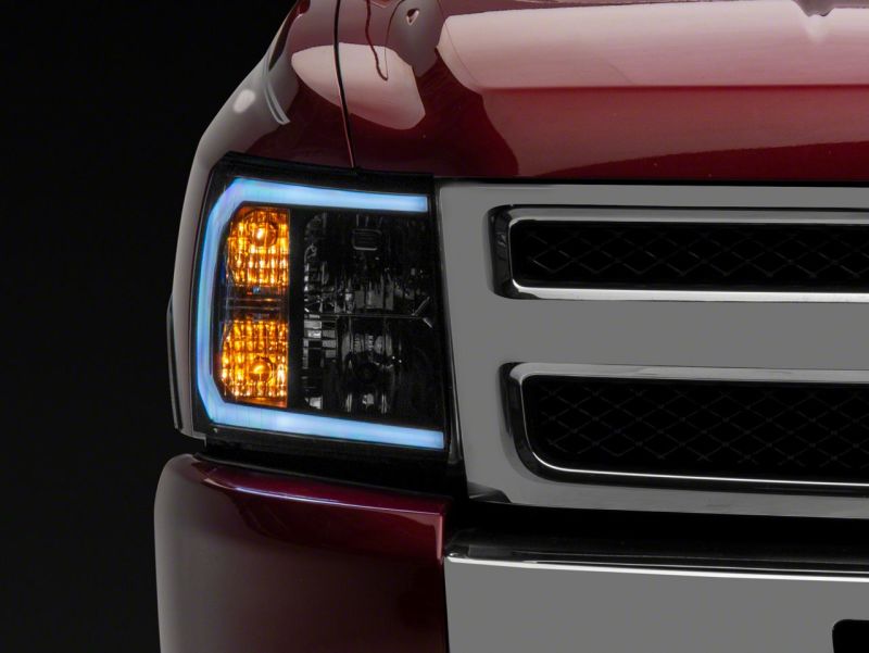 Raxiom 07-13 Chevrolet Silverado 1500 Axial Series Headlights w/ LED Bar- Blk Housing (Clear Lens) S138003 S138003 Photo - Close Up