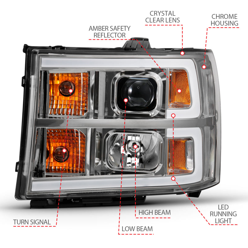 ANZO 2007-2013 Gmc Sierra 1500 Projector Headlight Plank Style Chrome w/ Clear Lens Amber 111483 111483 User 3