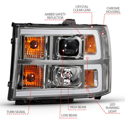 ANZO 2007-2013 Gmc Sierra 1500 Projector Headlight Plank Style Chrome w/ Clear Lens Amber 111483 111483 User 3