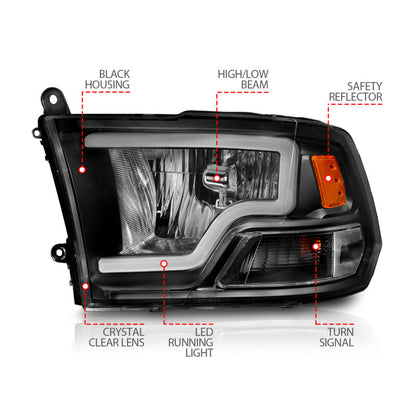 ANZO 2009-2018 Dodge Ram 1500 Crystal Headlights w/ Light Bar Black Housing 111515 111515 Photo - Unmounted