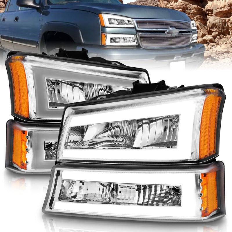 ANZO 2003-2006 Chevrolet Silverado 1500 Crystal Headlights w/ Light Bar Chrome Housing 111502 111502 Photo - Primary