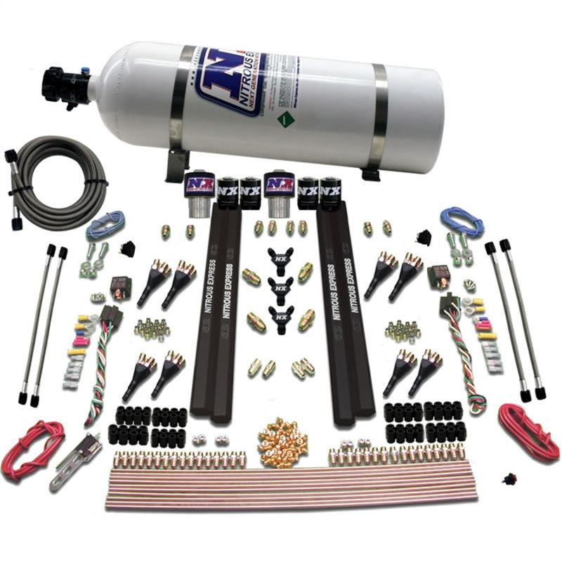 Nitrous Express SX2 Dual Stage /Gas/Rails 8 Nozzles Nitrous Kit (200-1200HP) w/15lb Bottle 90209-15 90209-15 Photo - Primary