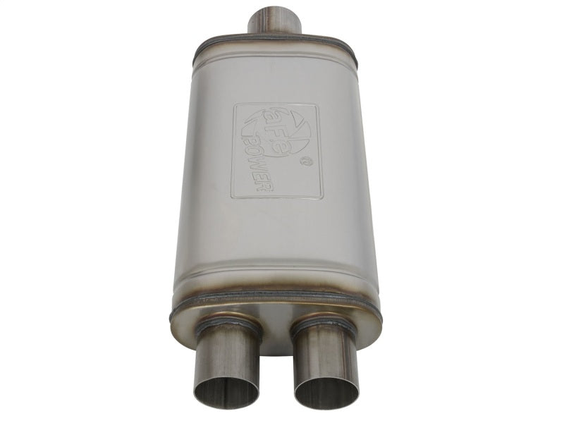 aFe MACH Force-Xp 409 Stainless Steel Muffler: 3" Center Inlet /2.5" Dual 49M00018 Photo - Unmounted