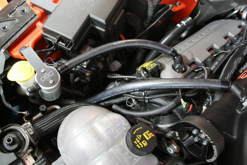 J&L 15-23 Ford Mustang GT/15-20 Ford Mustang GT350 Passenger Side Oil Separator 3.0 - Clear Anod 3030P-C 3030P-C Photo - Mounted