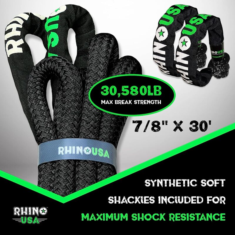 Rhino USA 7/8In X 30Ft Kinetic Rope Recovery Kit W/Soft Shackles (Black) RG-KRKIT78X30-BLK RG-KRKIT78X30-BLK User 1