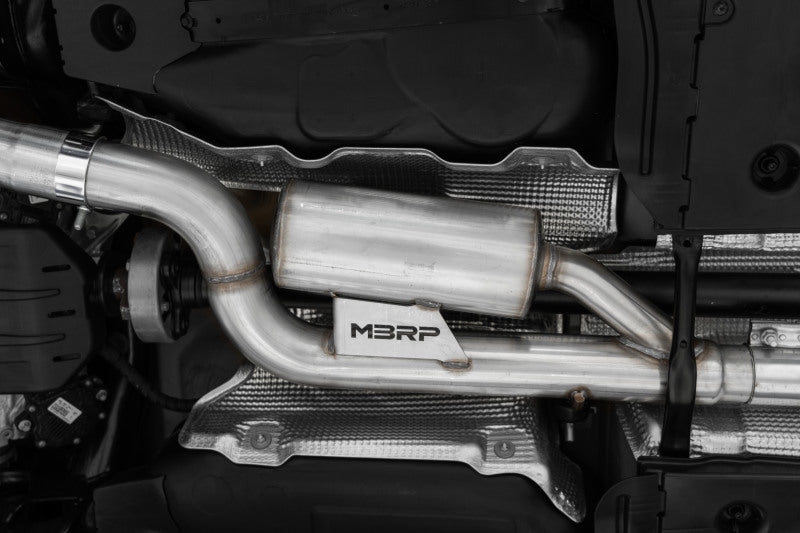 MBRP 2022 Volkswagon Golf R MK8 T304 Stainless Steel 3in Cat-Back, Quad Rear Exit- Carbon Fiber Tips S46133CF S46133CF Photo - Mounted