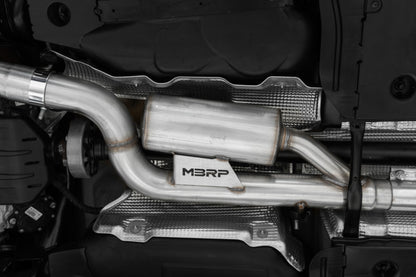 MBRP 2022 Volkswagon Golf R MK8 T304 Stainless Steel 3in Cat-Back, Quad Rear Exit- Carbon Fiber Tips S46133CF S46133CF Photo - Mounted