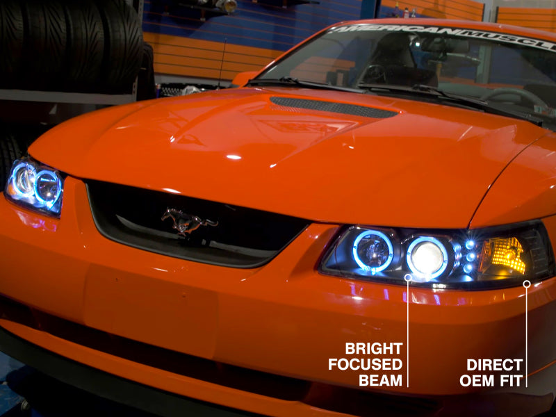 Raxiom 99-04 Ford Mustang Dual LED Halo Projector Headlights- Black Housing (Clear Lens) 101684 101684 Photo - Close Up