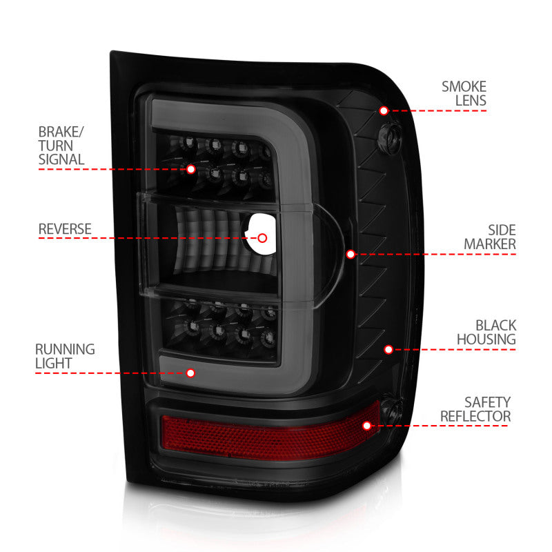 ANZO 01-11 Ford Ranger LED Taillights - Black Housing w/ Smoke Lens & Light Bar 311391 311391 Photo - Unmounted