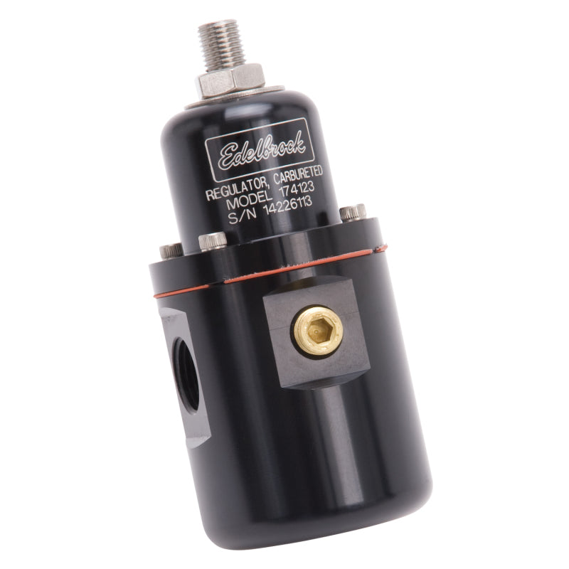 Edelbrock Fuel Pressure Regulator Carbureted 160 GPH 5-10 PSI 3/8In In/Out Returnless Black 174123 174123 Photo - out of package