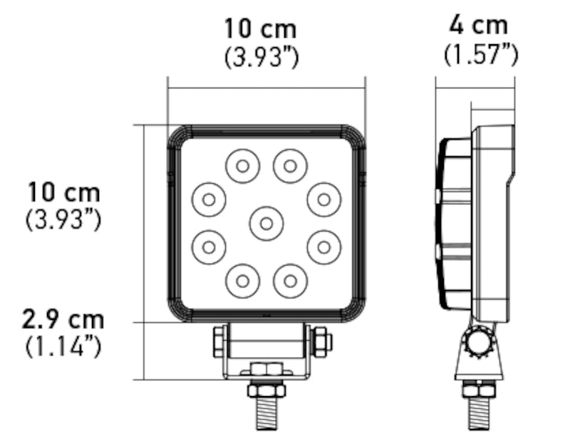 Hella ValueFit Work Light 4SQ 1.0 LED MV LR LT 357102002 357102002 Technical Drawing