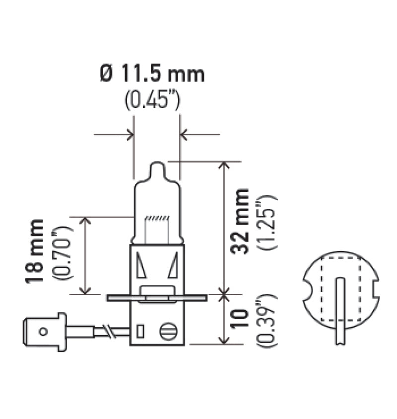 Hella 130W High Wattage Bulb, 12V H3 130W Technical Drawing
