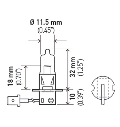 Hella 130W High Wattage Bulb, 12V H3 130W Technical Drawing