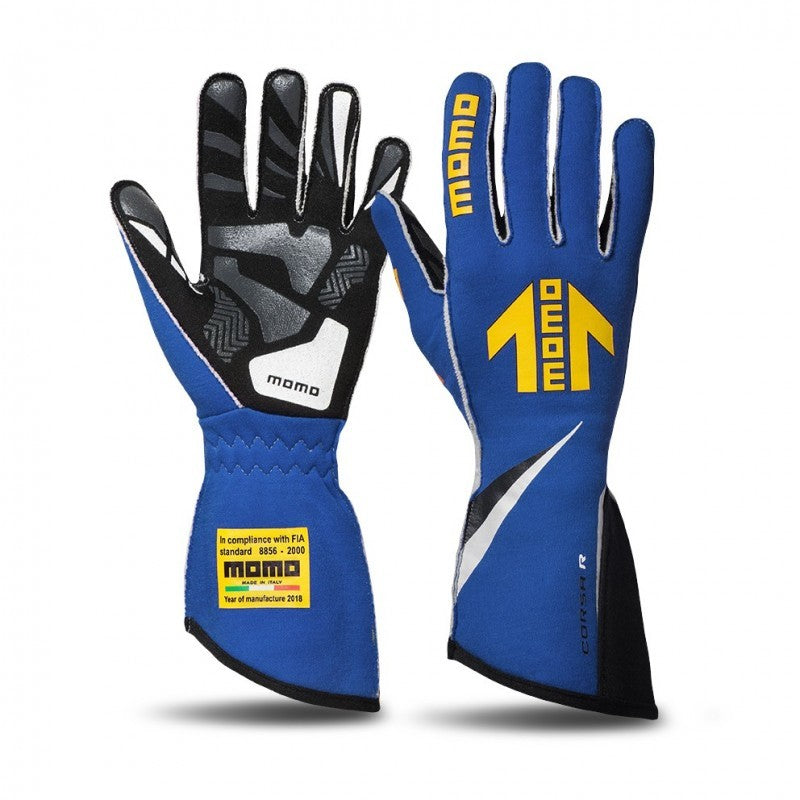 MOMO Corsa R Gloves Size 8 (FIA 8856-2000)-Blue GUCORSABLU08