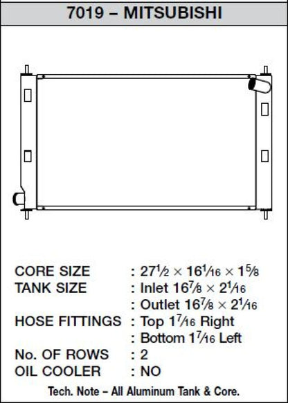 CSF 08-15 Mitsubishi Lancer Evo X Radiator 7019 7019 Technical Drawing