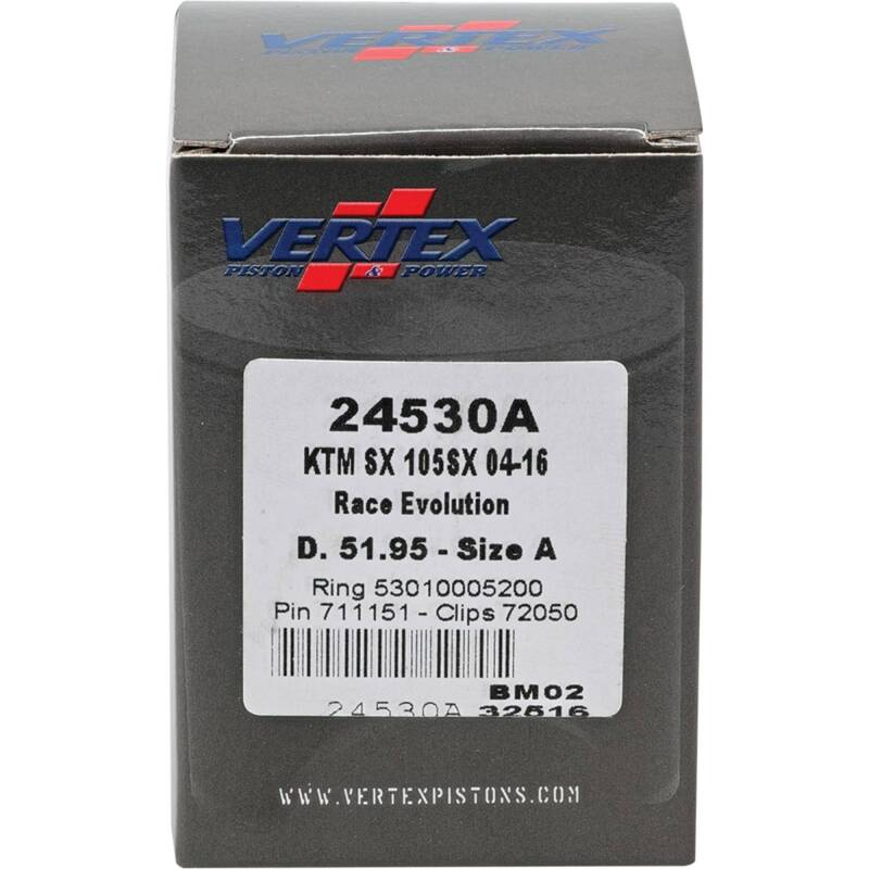 Vertex Pistons Vertex Piston 04-11 KTM 105 SX 105cc Cast Race Evolution Stroker Piston Kit 112cc 15mm 24530A 24530A Photo - Primary