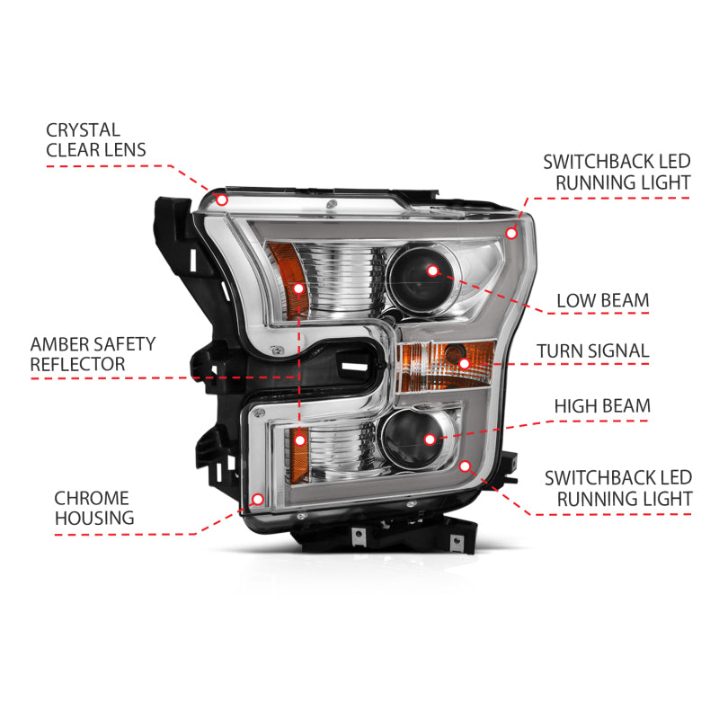 Anzo 2015-2016 Ford F-150 Projector Headlights w/ Plank Style Switchback Ch 111358 Photo - Unmounted