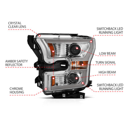 Anzo 2015-2016 Ford F-150 Projector Headlights w/ Plank Style Switchback Ch 111358 Photo - Unmounted