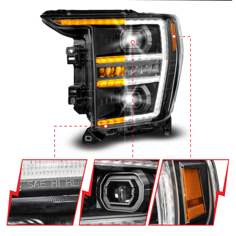 ANZO 21-23 Ford F150 LED Projector Headlight w/Switchback+Sequential - Black (Driver Side Only) 111594-L 111594-L Photo - Unmounted