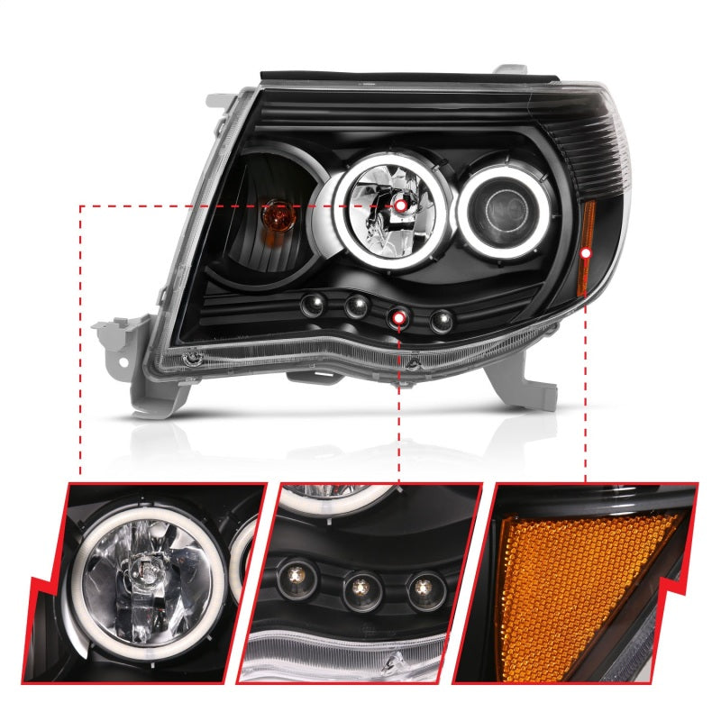 Anzo 2005-2011 Toyota Tacoma Projector Headlights w/ Halo Black 121282 Photo - Unmounted