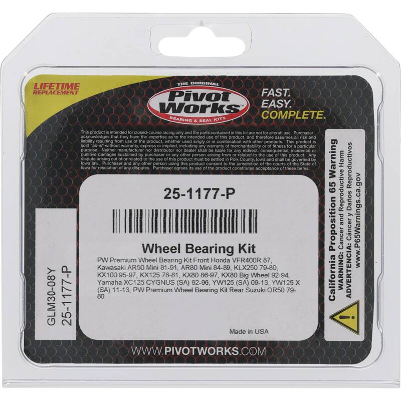 Pivot Works Honda, Kawasaki, Suzuki, Yamaha Wheel Bearing Kit Premium Bearings 25-1177-P 25-1177-P Photo - Primary