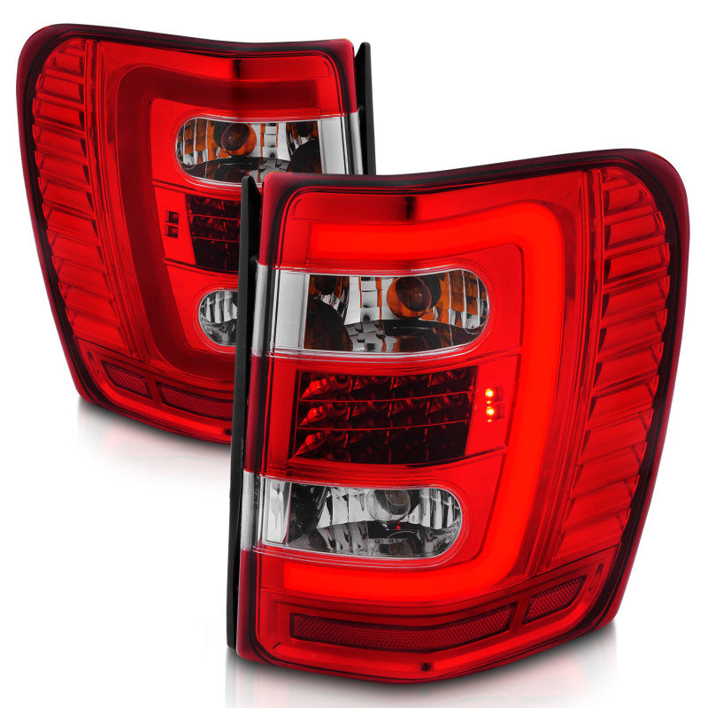ANZO 1999-2004 Jeep Grand Cherokee LED Tail Lights w/ Light Bar Chrome Housing Red/Clear Lens 311396 311396 Photo - Unmounted