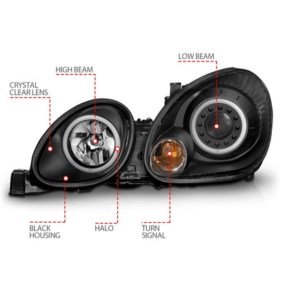 Anzo 1998-2005 Lexus Gs300 Projector Headlights w/ Halo Black 121144 Photo - Unmounted