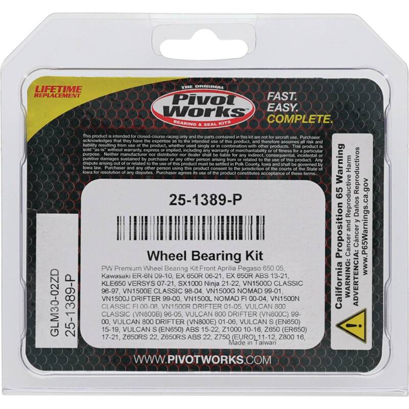 Pivot Works Aprilia, Kawasaki, Triumph Wheel Bearing Kit Premium Bearings 25-1389-P 25-1389-P Photo - Primary