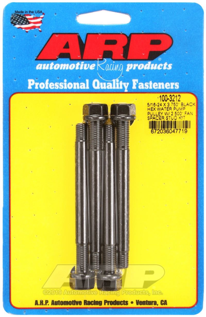 ARP 5/16-24 X 3.750 Black Hex Water Pump Pulley W/ 2.500" Fan Spacer Stud 100-3212 User 1