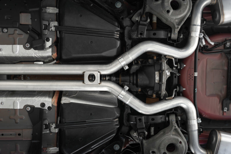 MBRP 18-20 Ford Mustang GT 5.0 w/ Quad Tip Active Exhaust Cat Back Split Rear T304 w/ Carb Fib Tips S72093CF S72093CF Photo - Mounted
