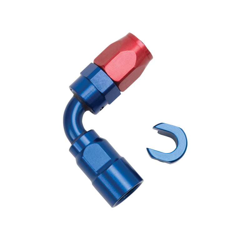 Russell 90° EFI SAE Female Quick-Disconnect Hose Ends (Red/Blue Finish) 611270 Photo - out of package