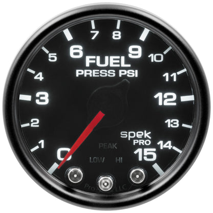 Autometer Spek-Pro Gauge Fuel Press 2 1/16in 15psi Stepper Motor W/Peak & Warn Blk/Smoke/Blk P31552 P31552 User 2