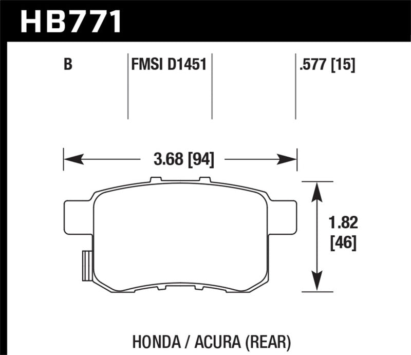 Hawk 08-16 Honda Accord High Performance Street 5.0 Rear Brake Pads HB771B.597 Photo - Primary