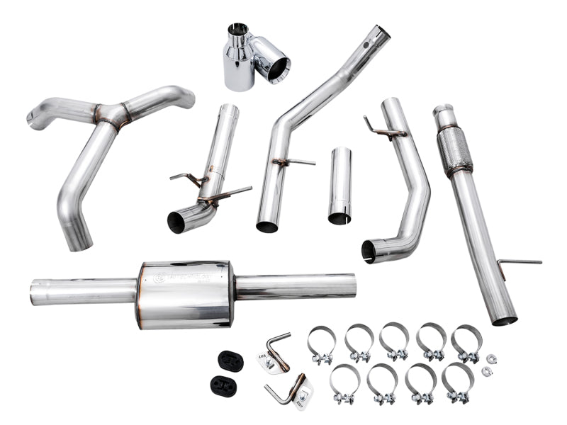 AWE Tuning 4th Gen GM 1500 5.3L 0FG Catback Split Rear Exit (Flat Bumper) - Quad Chrome Tips 3015-32205 3015-32205 Photo - out of package