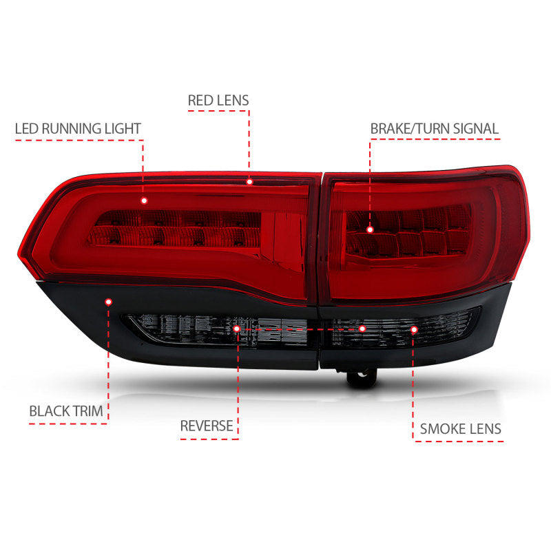 Anzo 2014-2016 Jeep Grand Cherokee LED Taillights Red/Smoke 311269 Photo - Unmounted