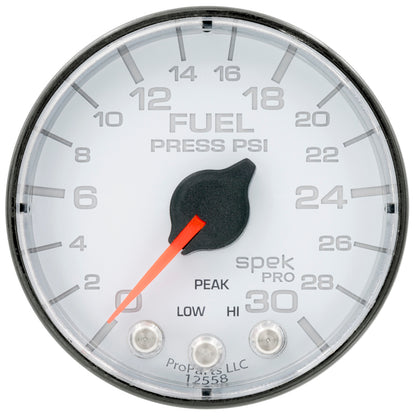Autometer Spek-Pro Gauge Fuel Press 2 1/16in 30psi Stepper Motor W/Peak & Warn Wht/Blk P316128 P316128 User 1