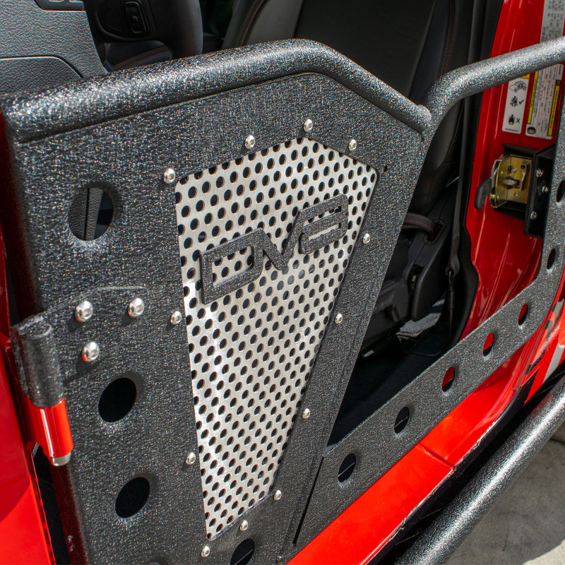 DV8 Offroad Jeep 18+ Wrangler JL / 20+ Gladiator JT Front Rock Doors w/ Perforated Aluminum Mesh RDJL-01F RDJL-01F Photo - Mounted