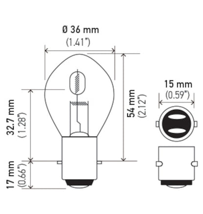 Hella Bulb 6260 12V 60/60W Ba20D B11 S2 6260 6260 Technical Drawing